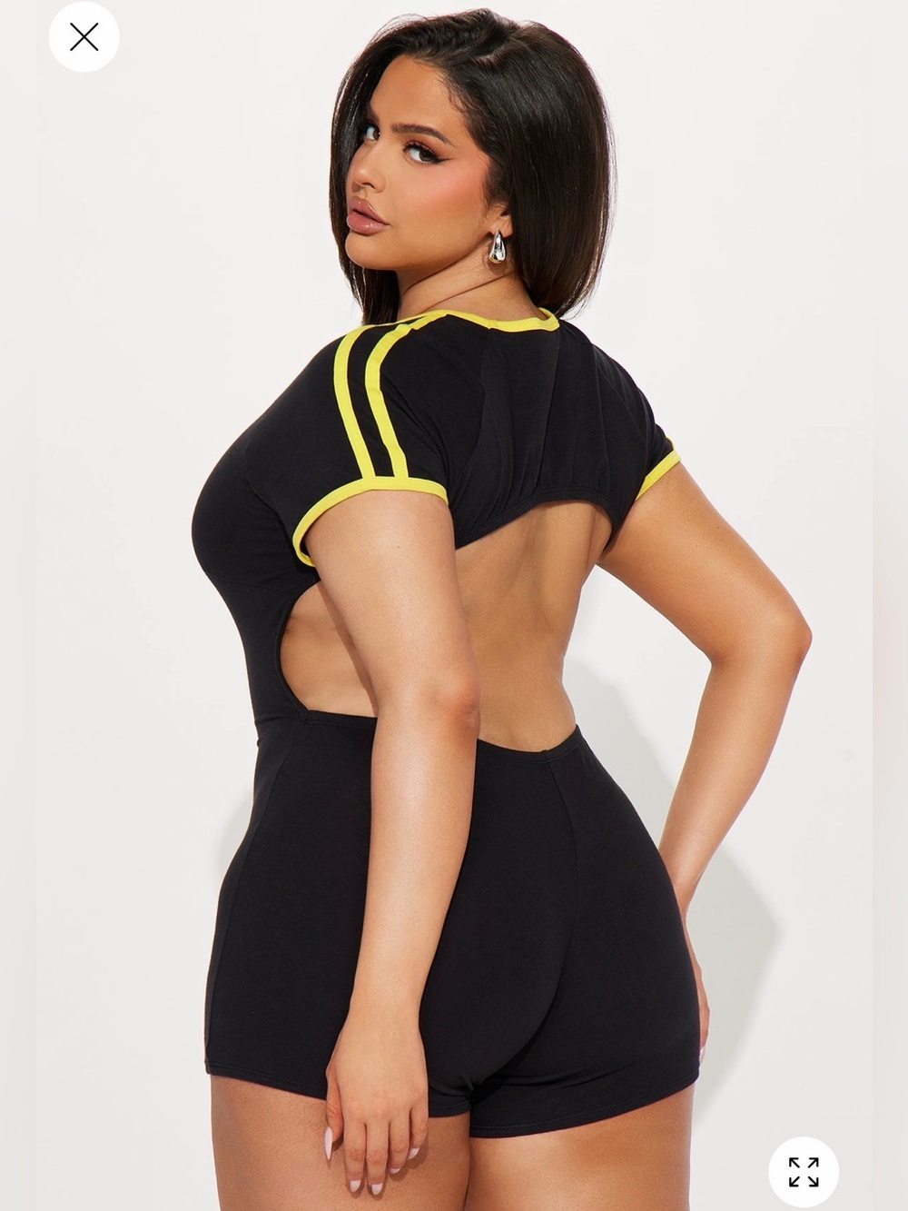 Brand New Black Jamaica Open Back Romper with Yellow Trim